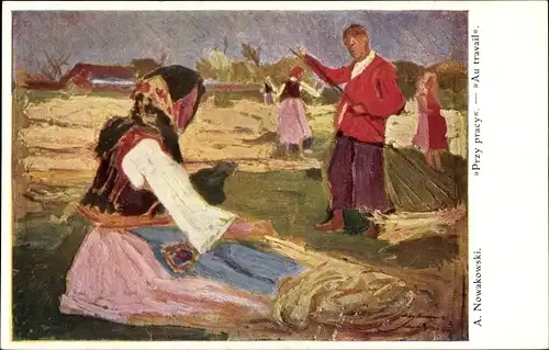 Künstler Ak Nowakowski, A., Bauern in polnischen Volkstrachten