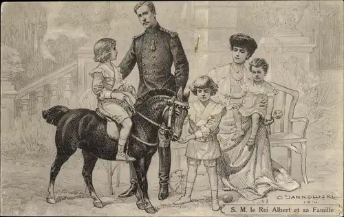 Künstler Ak Jankowski, König Albert I. von Belgien mit Familie, Elisabeth Gabriele in Bayern