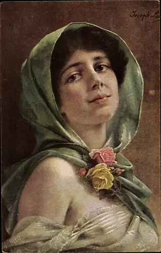 Künstler Ak Lieck, Josef, Die Rose, Portrait einer jungen Frau, Busen