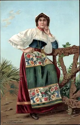 Künstler Litho Richter, E., Frau in italienischer Volkstracht