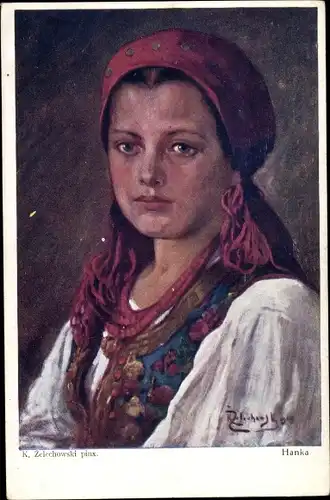 Künstler Ak Zelechowski, K., Hanka, junge Frau in polnischer Tracht, Kopftuch