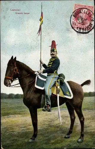 Ak Belgien, Lancier, Grande tenue, Soldat auf Pferd