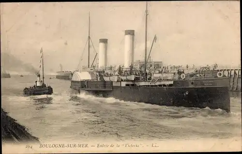 Ak Boulogne sur Mer Pas de Calais, Entree de la Victoria, Dampfer