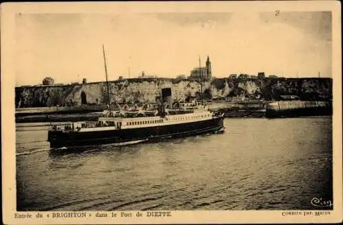 Ak Dieppe Seine Maritime, Entree du Brighton dans le Port, Dampfer, Fährschiff