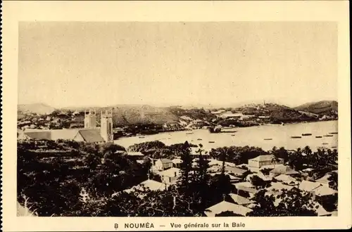 Ak Noumea Neukaledonien, Vue generale sur la Baie, Kirche, Häuser