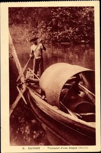 Ak Französisch Guayana, Transport d'une drague, Maroni