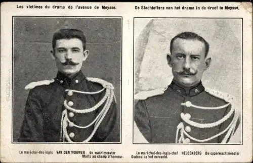 Ak Les victimes du drame de l'avenue de Moysse, marechal Van den Wouwer, Heldenberg, wachtmeester