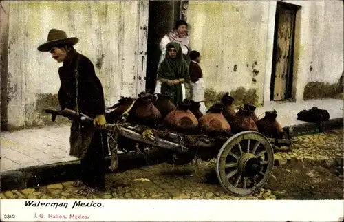 Ak Mexiko, Waterman, Wasserverkäufer, Holzkarren
