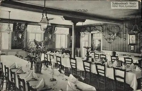 Ak Schönmünzach im Murgtal Baiersbronn im Schwarzwald, Hotel-Post, Speisesaal