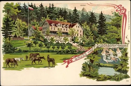 Litho Silberborn Bad Harzburg Harz, Elfenstein, Pferdekoppel, Elfen