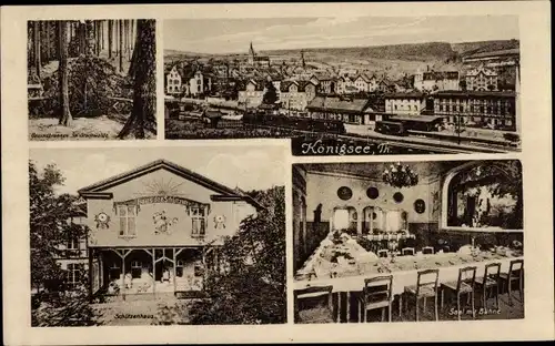 Ak Königsee in Thüringen, Schützenhaus, Blick auf den Ort, Bahnhof, Gleisseite