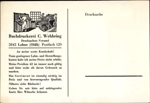 Ak Lohne in Oldenburg, Buchdruckerei C. Wehbring, Reklame
