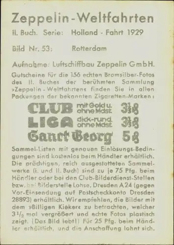 Sammelbild Zeppelin Weltfahrten II. Buch Serie Holland Fahrt 1929 Bild 53, Rotterdam