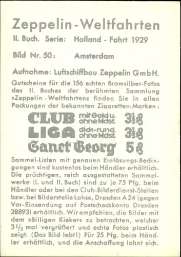 Sammelbild Zeppelin Weltfahrten II. Buch Serie Holland Fahrt 1929 Bild 50, Amsterdam