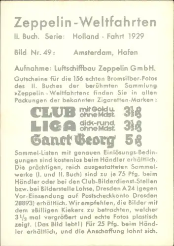 Sammelbild Zeppelin Weltfahrten II. Buch Serie Holland Fahrt 1929 Bild 49, Amsterdam, Hafen