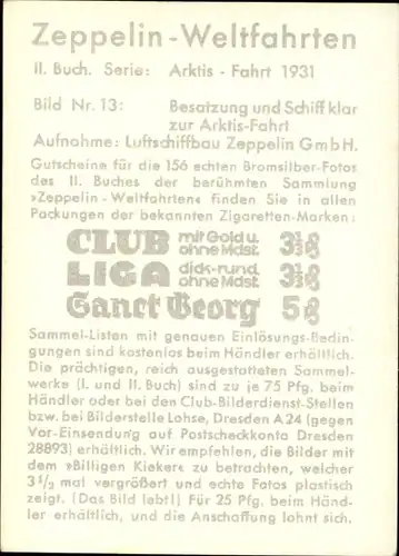 Sammelbild Zeppelin Weltfahrten II. Buch Serie Arktis Fahrt 1931 Bild 13, Besatzung und Schiff klar