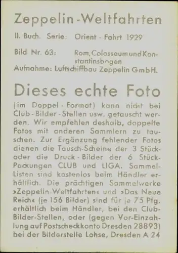 Sammelbild Zeppelin Weltfahrten II. Buch Serie Orient Fahrt 1929 Bild 63, Rom, Kolosseum