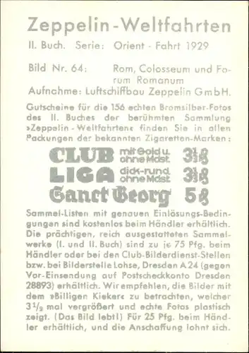 Sammelbild Zeppelin Weltfahrten II. Buch Serie Orient Fahrt 1929 Bild 64, Rom, Kolosseum