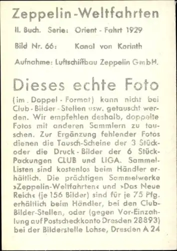 Sammelbild Zeppelin Weltfahrten II. Buch Serie Orient Fahrt 1929 Bild 66, Kanal von Korinth