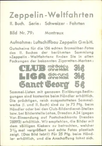 Sammelbild Zeppelin Weltfahrten II. Buch Serie Schweizer Fahrten Bild 79, Montreux