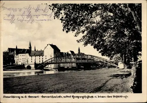 Ak Straubing Donau, Brücke, Herzogsschloß, Stiftskirche