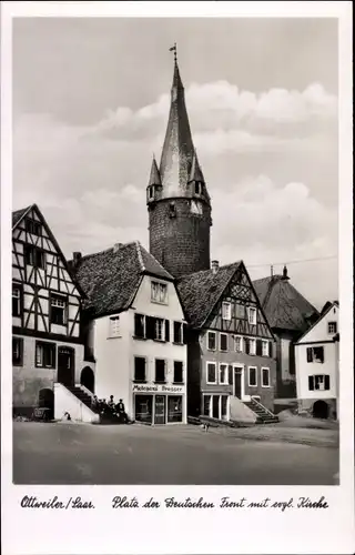 Ak Ottweiler im Saarland, Platz der Deutschen Front, Evangelische Kirche, Metzgerei