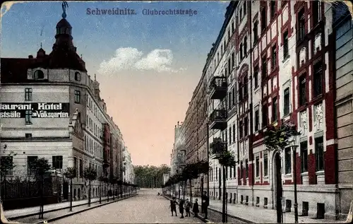 Ak Świdnica Schweidnitz Schlesien, Glubrechtstraße, Restaurant und Hotel am Volksgarten