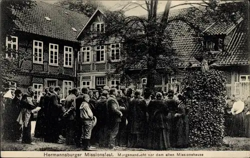 Ak Hermannsburg in der Lüneburger Heide, Hermannsburger Missionsfest, Morgenandacht, Missionshaus