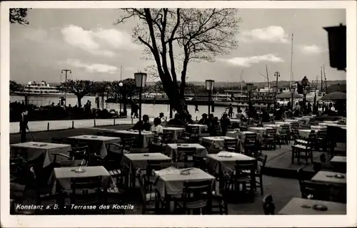 Ak Konstanz am Bodensee, Terrasse des Konzils, Hafen