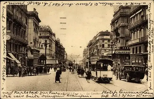 Ak Marseille Bouches du Rhône, La Canebière, tramway