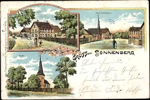 Litho Sonnenberg Vechelde in Niedersachsen, Schule, Kirche, Obere Dorfstraße