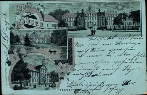 Mondschein Litho Söder Holle in Niedersachsen, Schloss Söder, Heidekrug