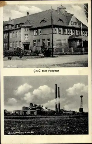 Ak Deutzen Neukieritzsch in Sachsen, Schule, Brikettfabrik Kraft II