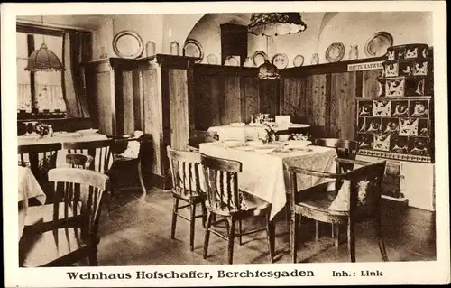 Ak Berchtesgaden in Oberbayern, Weinhaus Hofschaffer, Innenansicht