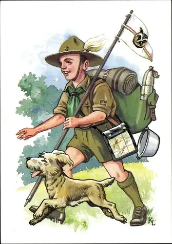 Künstler Ak Kékesi, László, Ein Pfadfinder mit Hund