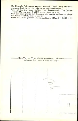 Ak Aalsmeer Nordholland Niederlande, De centrale Aalmeerse Veiling