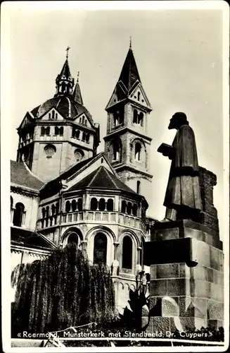 Ak Roermond Limburg Niederlande, Munsterkerk met Standbeeld Dr. Cuypers