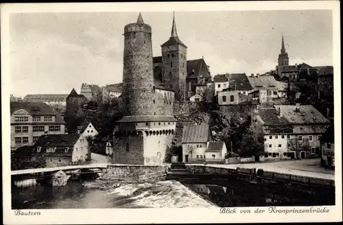 Ak Bautzen in der Lausitz, Blick von der Kronprinzenbrücke, Turm