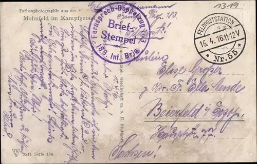 Ak Stempel Deutsche Feldpost 1. WK, Feldpoststation Nr. 55, Fernsprech-Doppelzug 183. Inf. Brig.