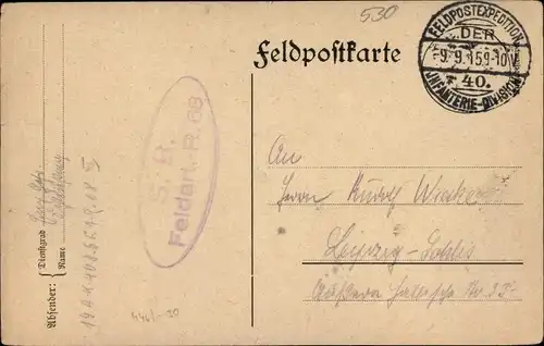 Ak Stempel Deutsche Feldpost 1. WK, 40. Inf. Div., Feldartillerie-Regiment 68