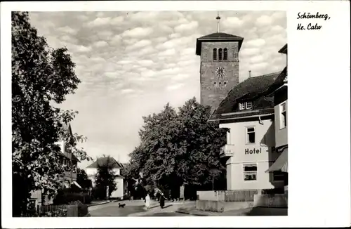 Ak Schömberg im Schwarzwald Württemberg, Hotel, Kirchturm