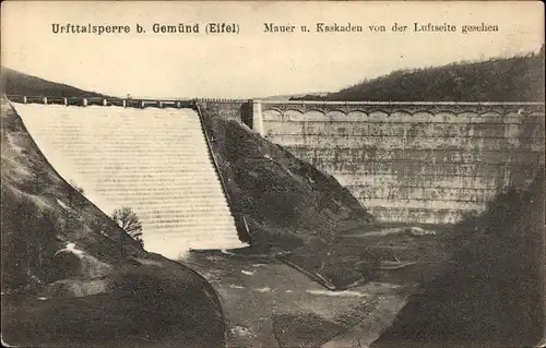 Ak Gemünd an der Urft Schleiden in der Eifel, Urfttalsperre, Mauer u. Kaskaden von der Luftseite aus