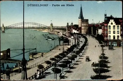 Ak Düsseldorf am Rhein, Partie am Rhein, Promenade