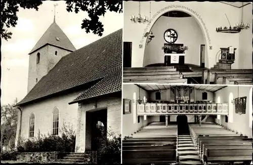 Ak Exter Vlotho an der Weser, Dorfkirche, Ev. Autobahnkirche, Innen- und Außenansicht