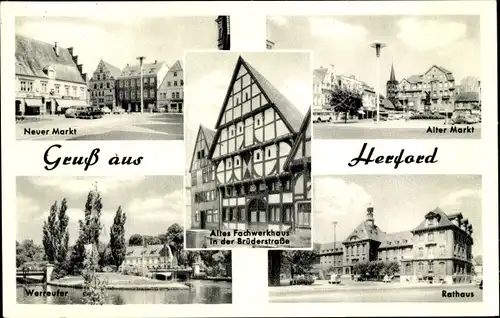 Ak Herford in Westfalen, Neuer und Alter Markt, Werreufer, Rathaus