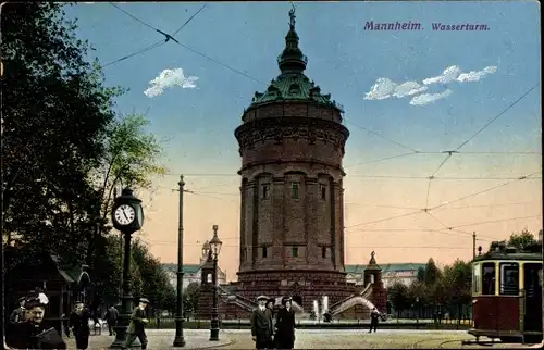 Ak Mannheim, Wasserturm, Straßenbahn