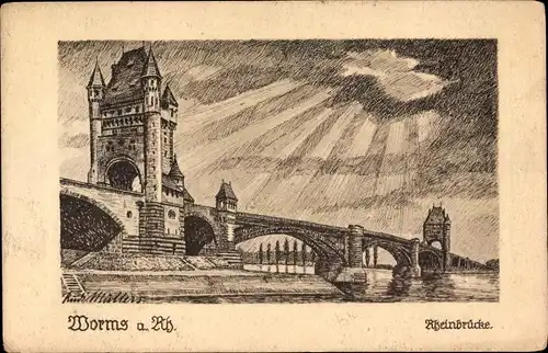Künstler Ak Müllers, Rudi, Worms am Rhein, Rheinbrücke, Nr. 60288
