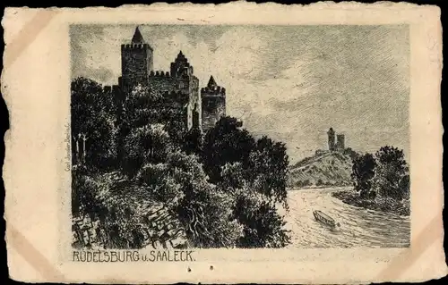 Künstler Ak Bad Kösen Naumburg an der Saale, Rudelsburg, Saaleck