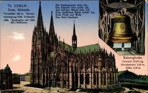 Ak Köln am Rhein, Dom, Südseite, Kaiserglocke