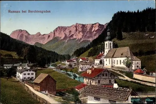 Ak Ramsau im Berchtesgadener Land Oberbayern, Ortsansicht, Kirche